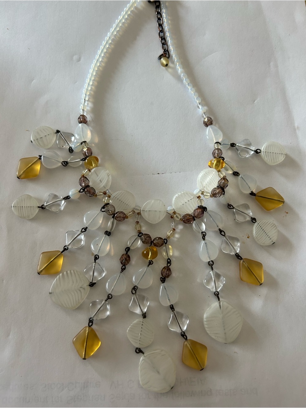 Beaded Statement Necklace in White and Amber
